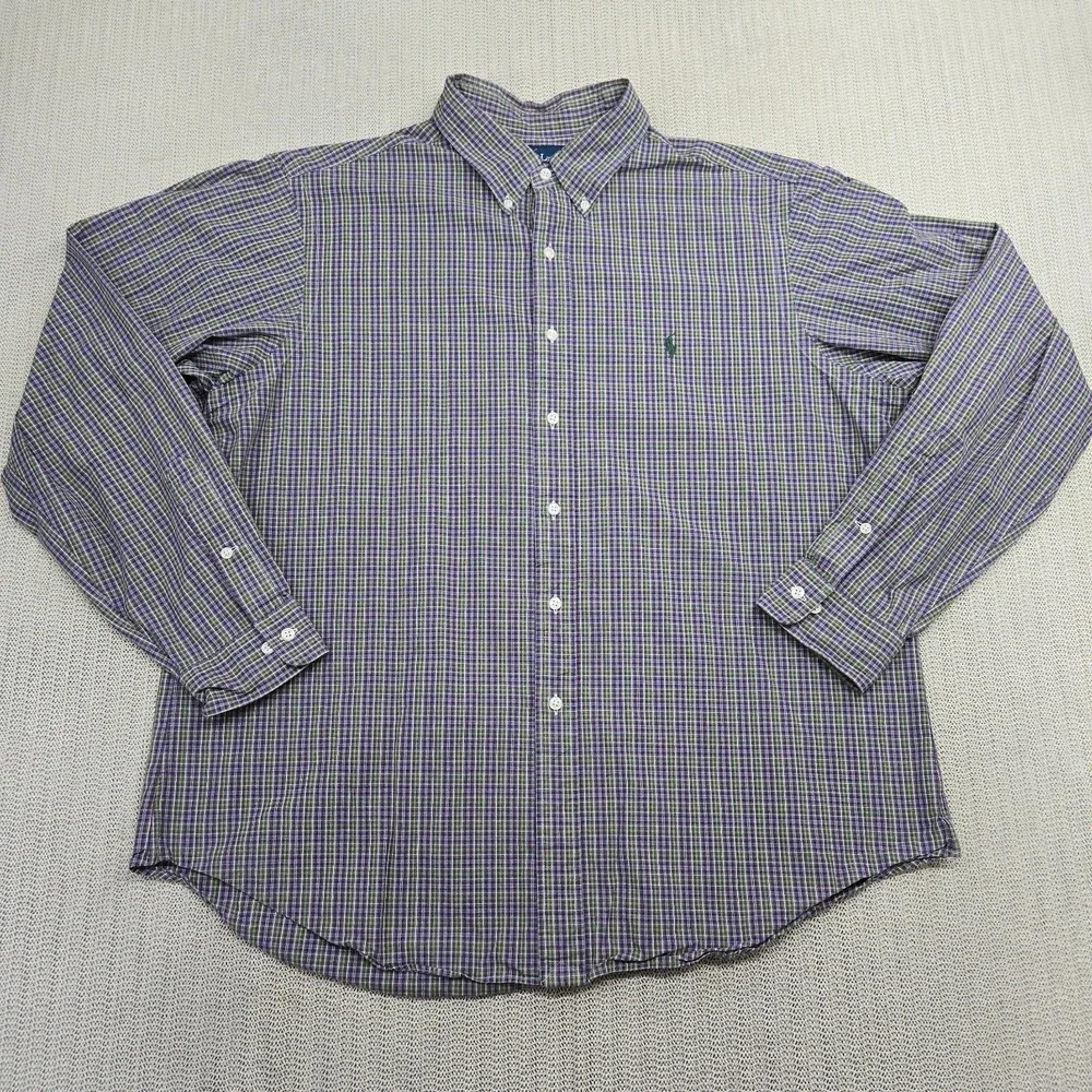 Polo Ralph Lauren Shirt Mens XL Purple Green Check Button Down Long Sleeve Pony